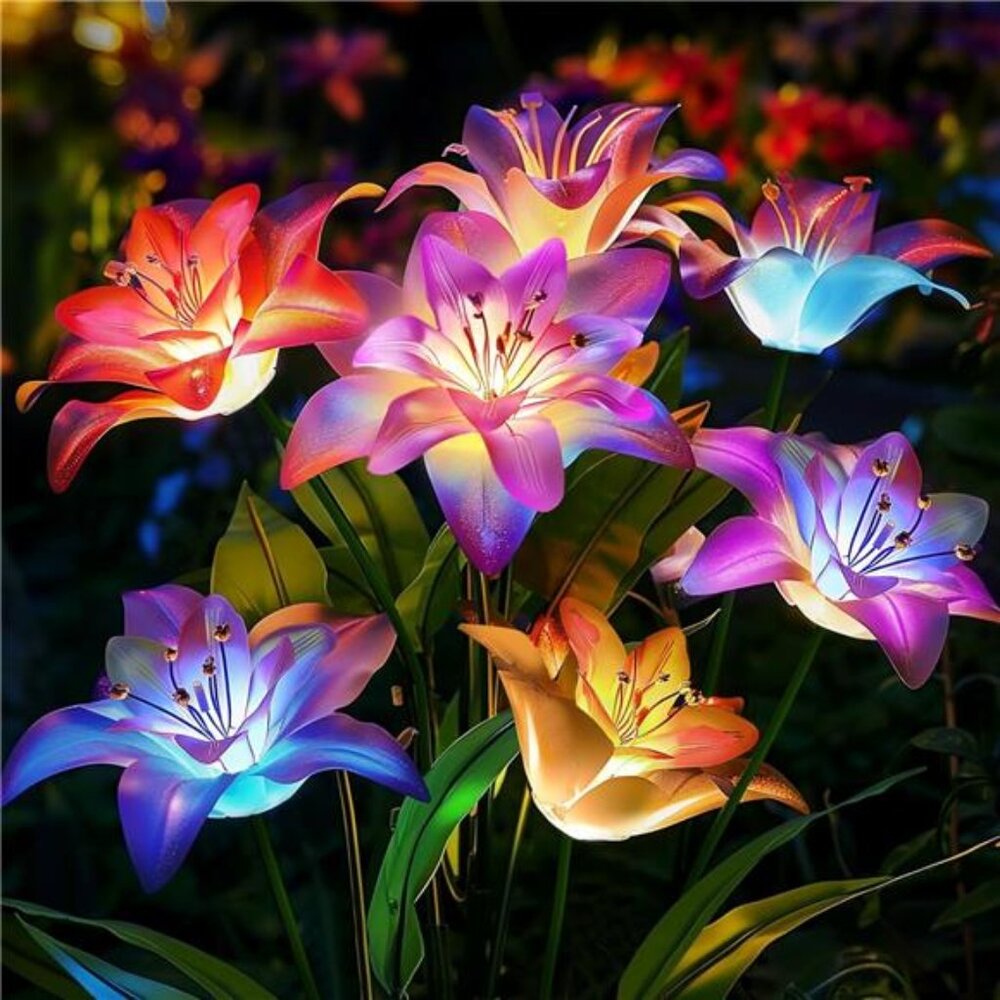 Solar Garden Lights, 4 Pack Solar Lights Outdoor Waterproof with Lily Flowers